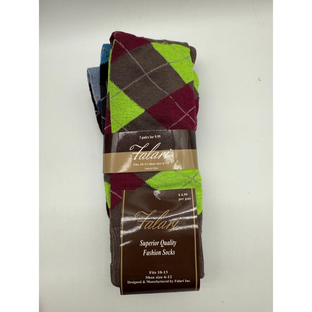 Falari Fashion Socks, 3-pack Shoe Sz 6-12